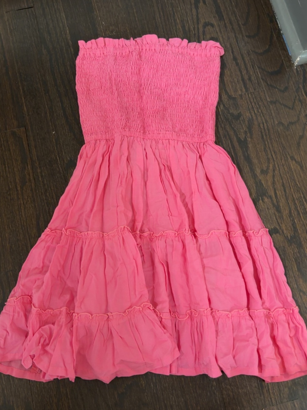 Girls Strapless Smocked Tiered Dress - Pink